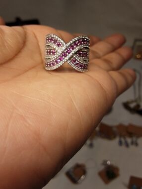 925 Genuine rhodolite garnet and zircon ring.